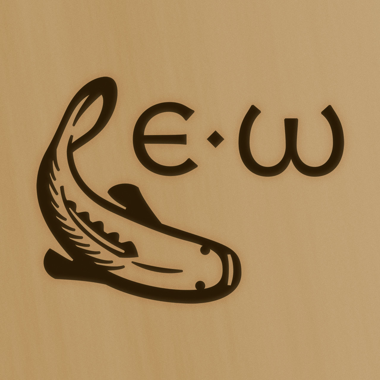 Eric Williams’s logo, an E-W monogram in a handcarved style, seated next to an illustration of an Atlantic Grouper, in leisurely posture.